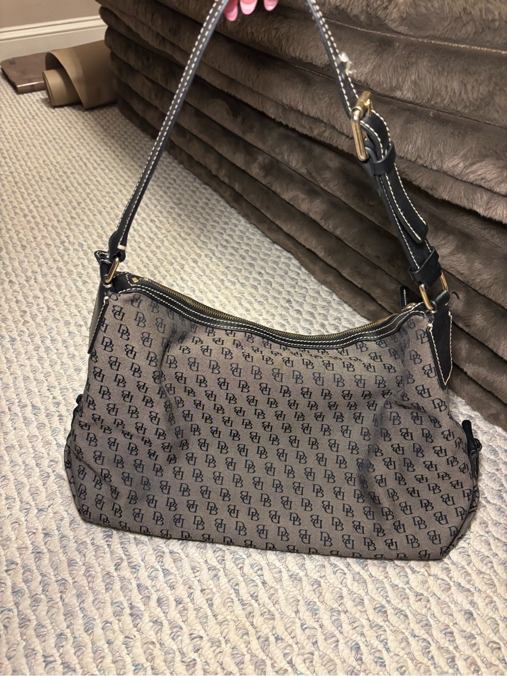Y2K vintage dooney and bourke Black Monogram Shoulder Bag with Black Trim